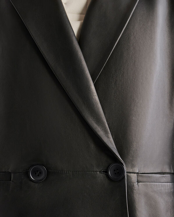 Womens Leather Double Breasted Blazer