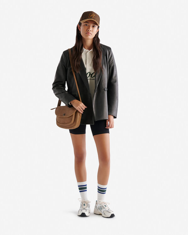 Womens Leather Double Breasted Blazer